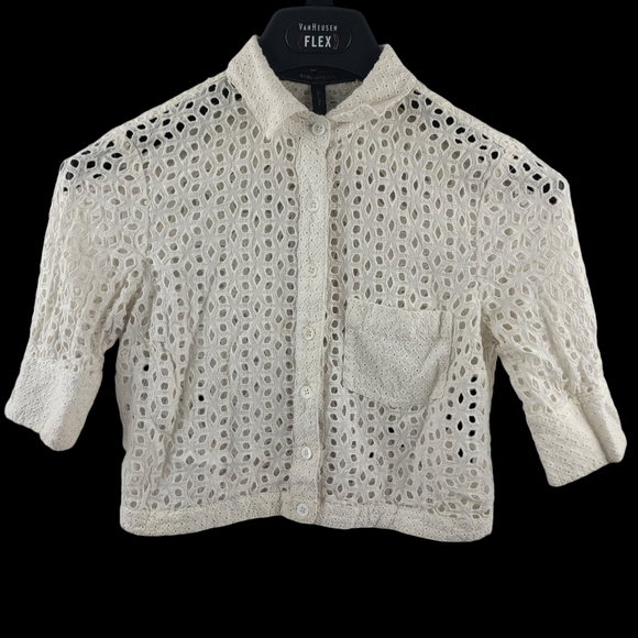 BCBGMAXAZRIA Thea cropped eyelet button-down top / overpiece Size XXS - Picture 1 of 3